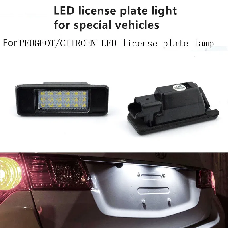 2Pcs Canbus Car Rear LED License Plate Light White For Peugeot 106 207 307 308 For Citroen C3 C4 C5 C6 C8 License Number lamp