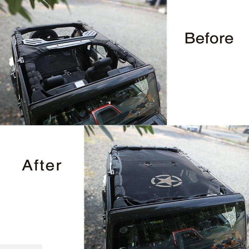 Para 2007-2015 2016 2017 2018 Jeep Wrangler JK 4 puertas parasol Eclipse cubierta superior estrella techo malla proporciona cubierta de protección UV