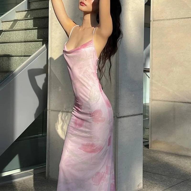 

French Sexy Double-layer Gauze Sling Dress Female Summer Spice Girl Slim Hip Dress