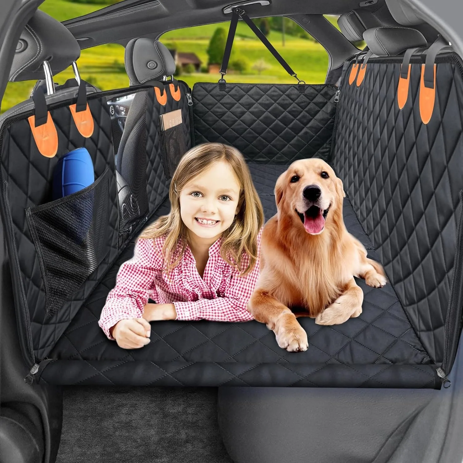 

Universal Car Pet Seat Cover 100% Waterproof Breathable Dog Car Hammock with Visible Mesh Window and Side Zipper