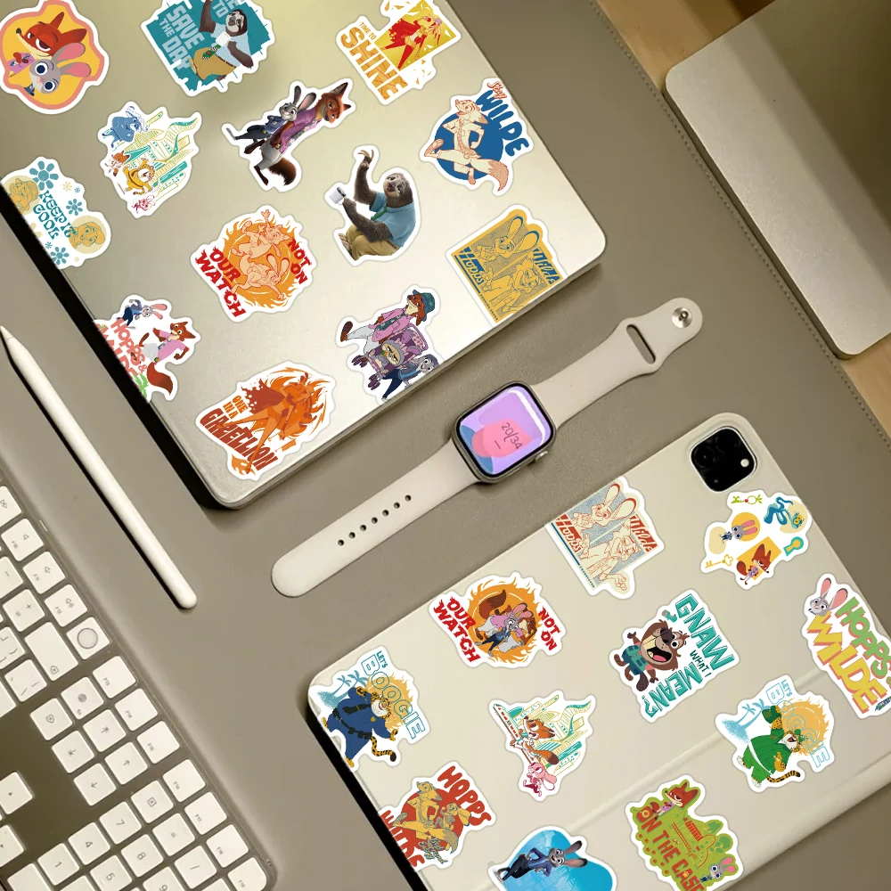 Disney 50 pièces Zootopia 2 renard lapin Judy Nick dessin animé film autocollants téléphone réfrigérateur bouteille ordinateur portable voiture décalcomanies enfants école cadeau
