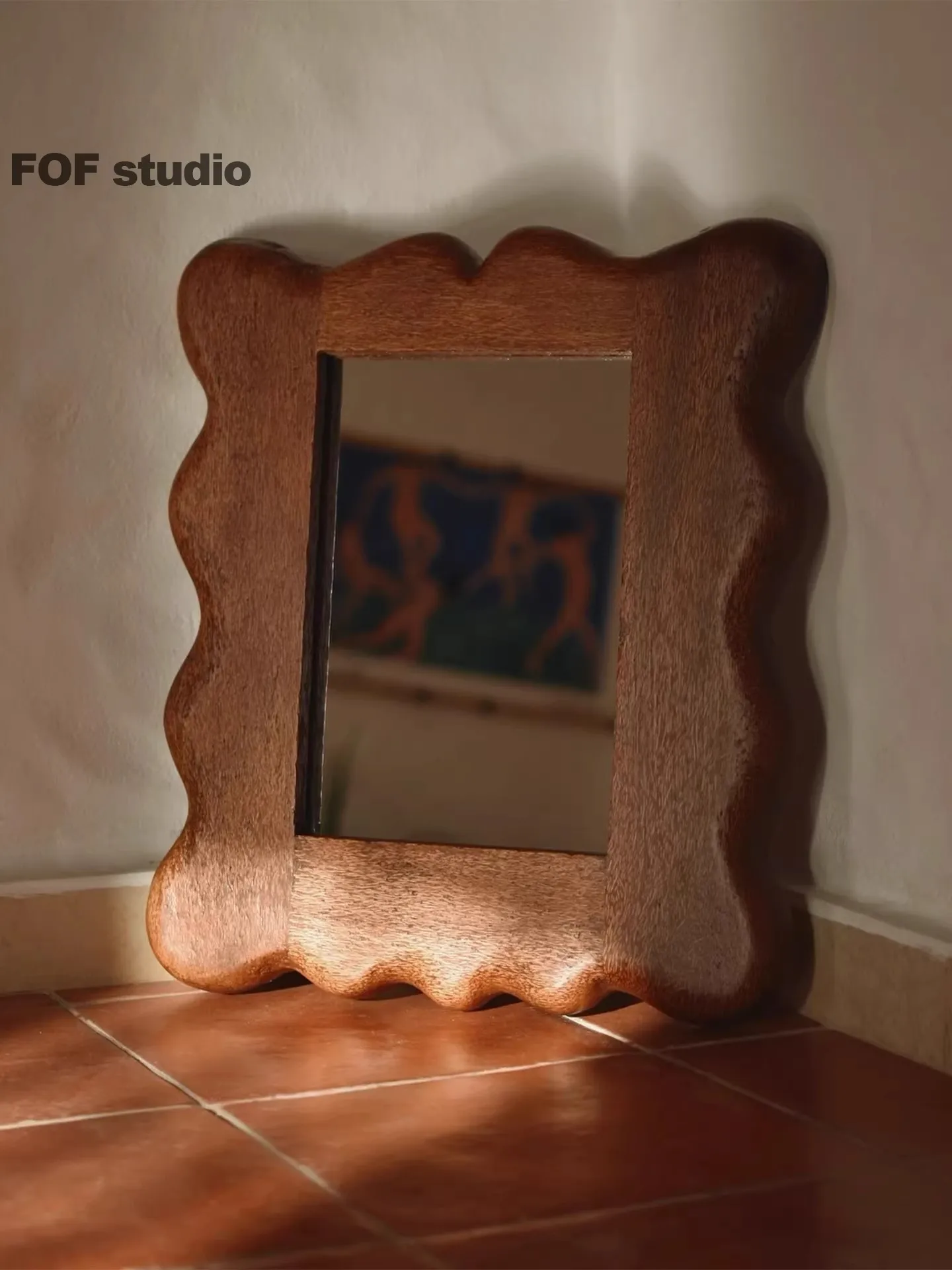 Retro Simplicity Home Use Solid wood Creativity Wall-mounted Dressing Mirror Wave Type Design Framework Bedroom Makeup Mirror