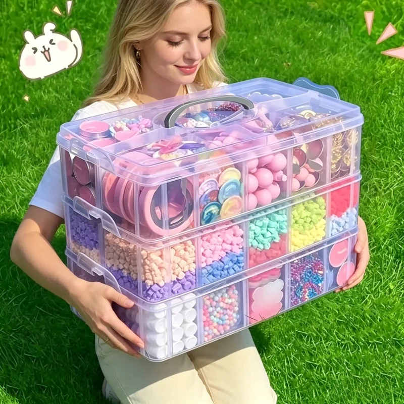 3-layer transparent storage box, stackable storage box, portable craft bead plastic box, jewelry storage box, storage tray
