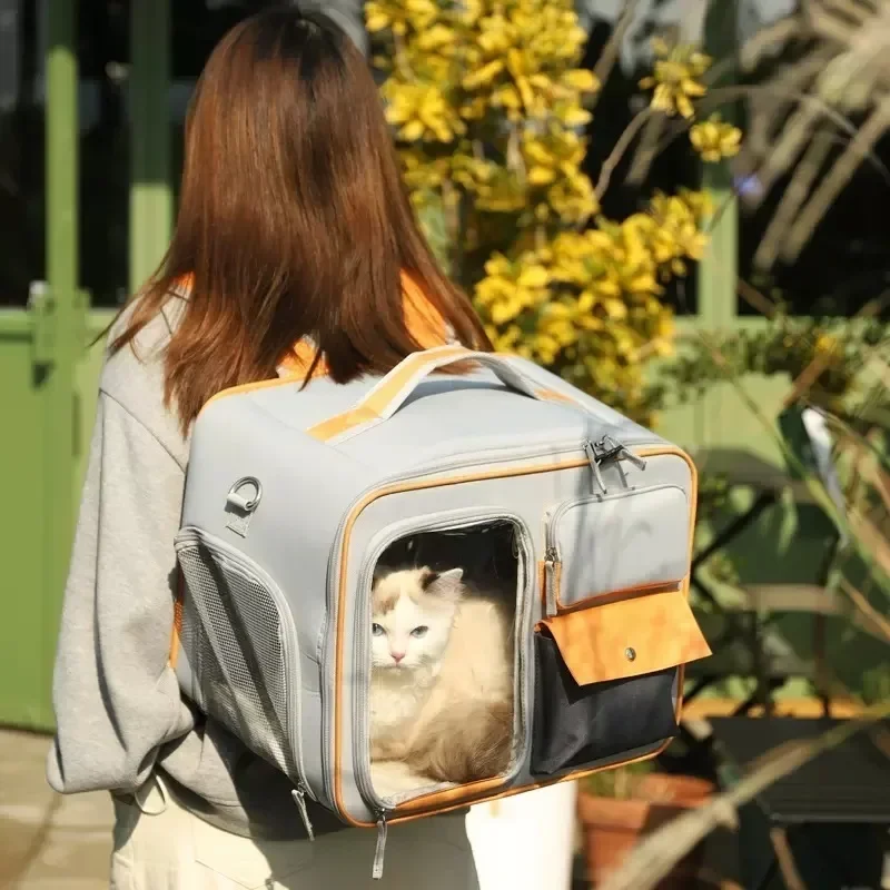 New Double Layer Cat and Dog Backpack Large Capacity One Shoulder Canvas Pet Bag for Outdoor Travel Pet Travel Backpack