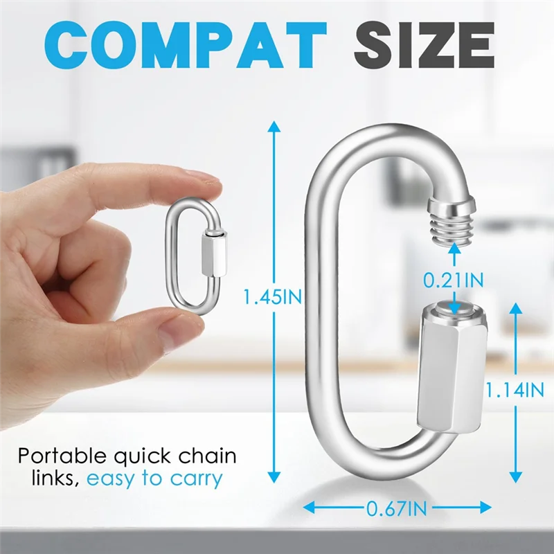 AB66-50 stuks roestvrijstalen snelketting link M3.5, 1,45 inch, 174Lbs D-vorm vergrendeling kettinghaken ketting link connector