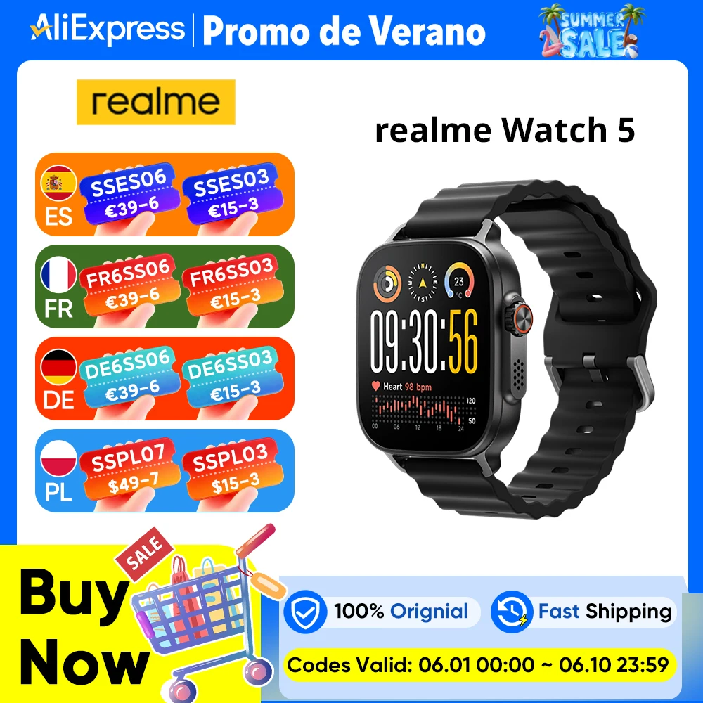 Versión global realme Watch 5 Smartwatch Brújula y GPS independiente con 5 GNSS…