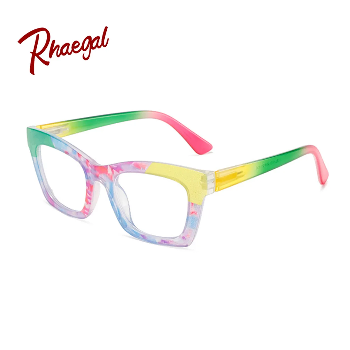 

Rhaegal Personalized Rainbow Colorful Square Blue Light Blocking Glasses for Women Fashion Summer Beach Transparent Glasses