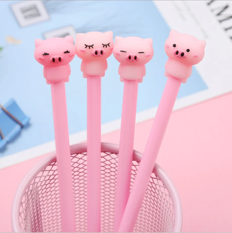 2pcs Kawaii Pink Silicone Pig Gel Pen School Office Supply Student Stationery Rollerball Pen Black Ink 0.5mm