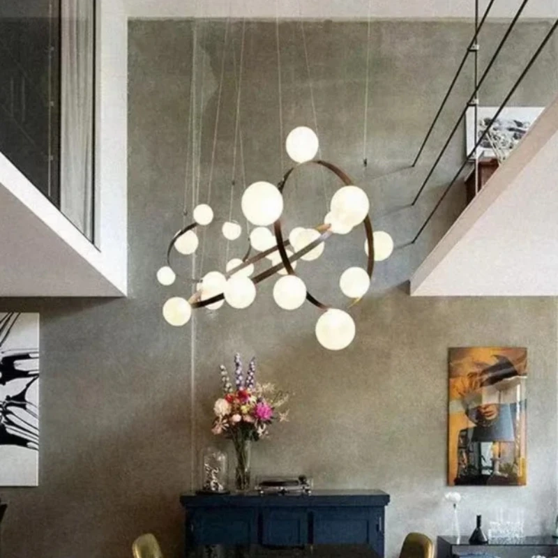 Italian Style Light Luxury Pendant Light Postmodern Circular Magic Bean Lamp  Duplex High-rise Living Room Decorative Light