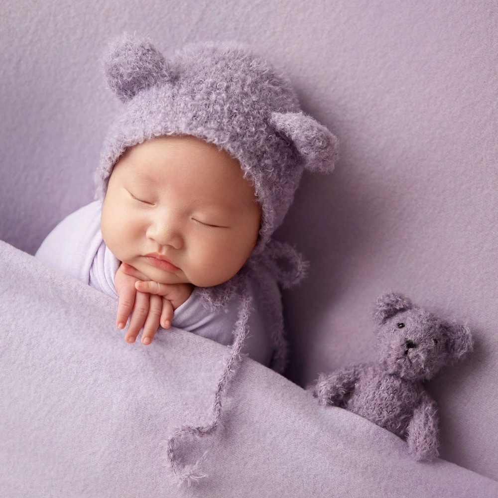 Baby Boy Hat and Bear Toys Newborn Photography Props Beanie Baby Bear Hat Infant Girl Bonnet Newborn Photography Accessories