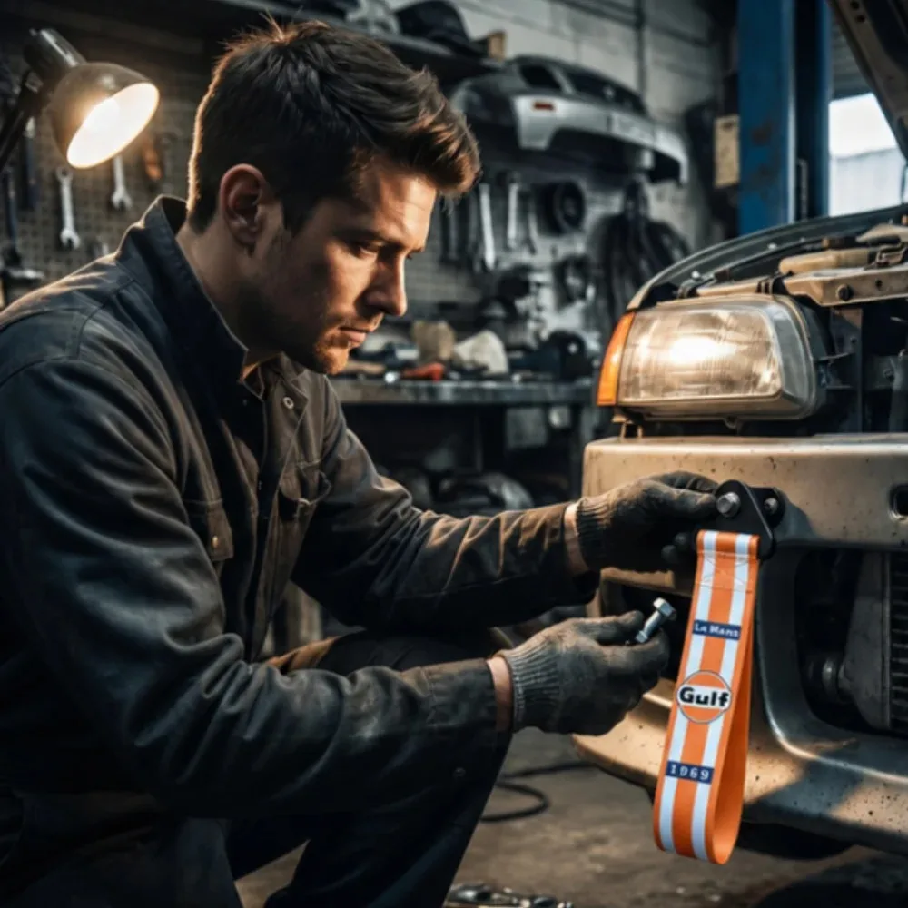 Hochfester Nylon-Abschleppseil für Autos, Rennzugseil mit orangefarbenen Streifen, Abschleppseile, Fahrzeugstoßstangen-Anhängerzubehör für Gulf – Detail 12