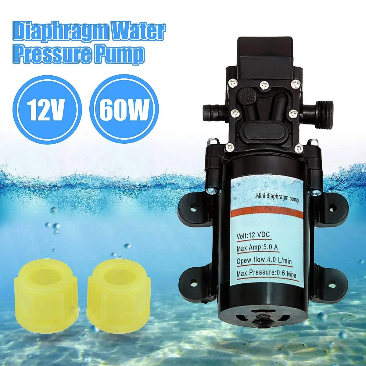 Water Pump DC 12V 4.0L/min 0.6Mpa Self Priming Pump Water High Pressure Diaphragm for Caravan/RV/Boat/Marine Boat