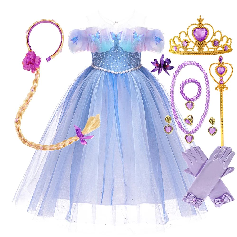 

Сине-фиолетовое платье Золушки для девочек, элегантный наряд принцессы с цветочным узором для детей, наряд для Хэллоуина, карнавала, дня рождения