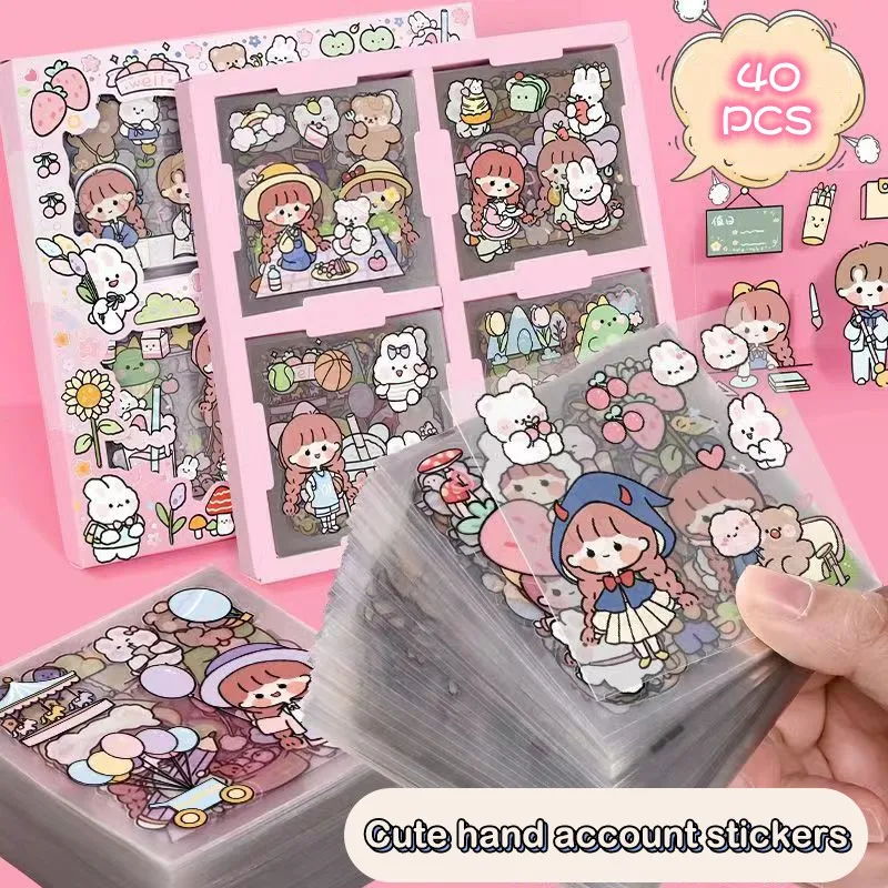 40Pcs PET Pattern Cartoon Scrapbooking Cute Sticker DIY Handbook Kawaii Stickers Decoration Stationery Supplies