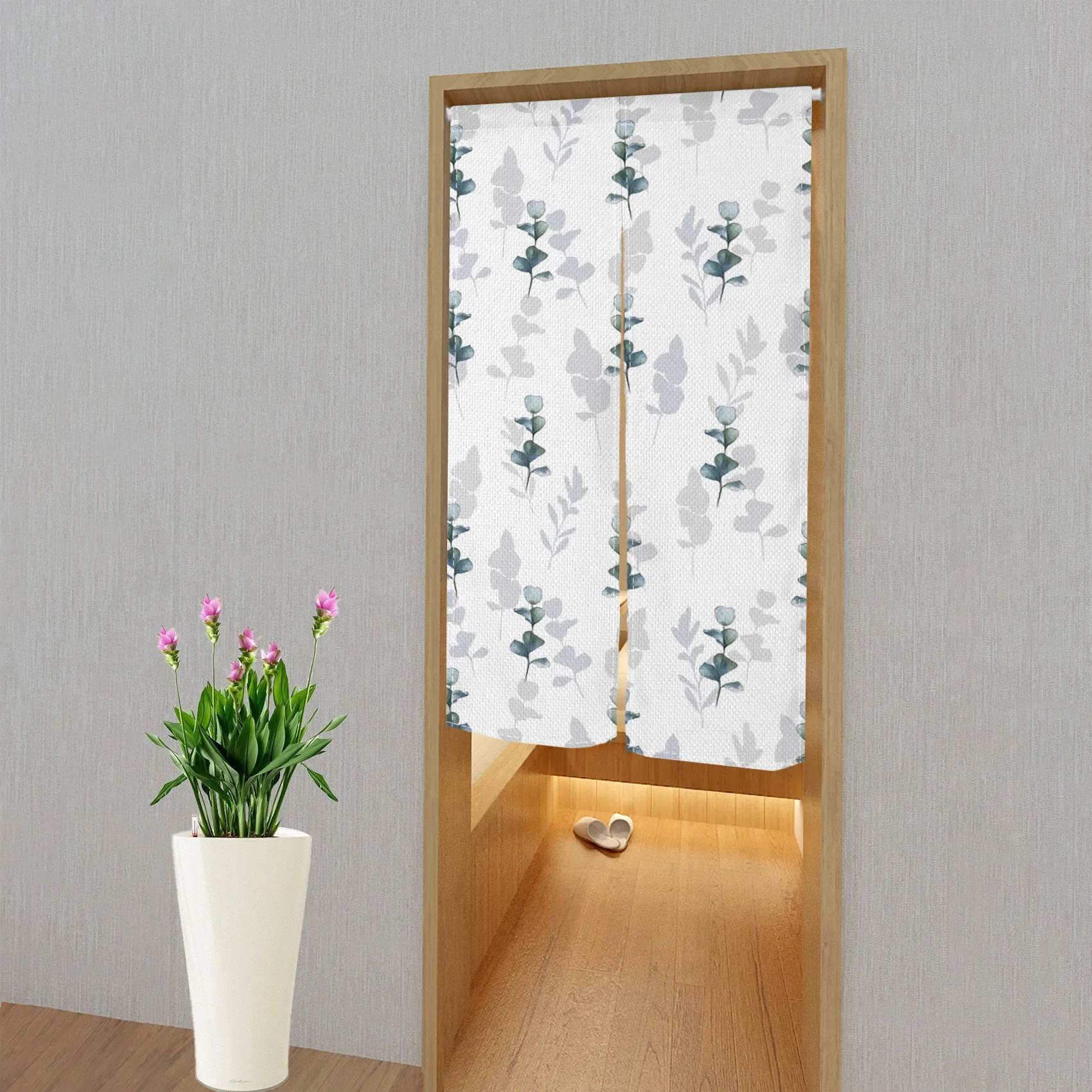 Christmas Floral Pattern Door Curtains Linen Living Room Partition Velcro Doorway Curtain Kitchen Entrance Hanging Half Curtains