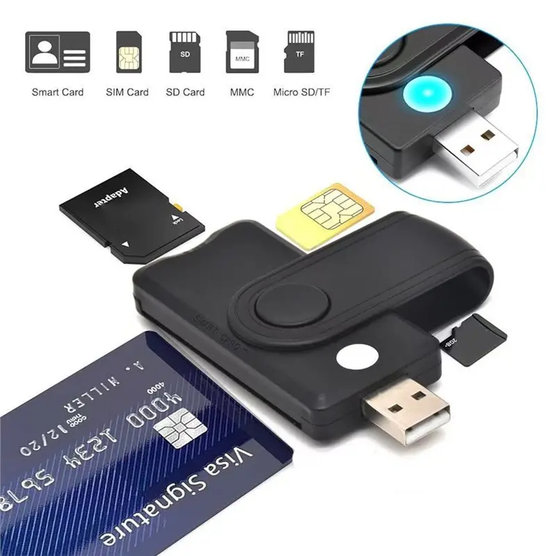 USB SIM Smart Card Reader For Windows 7 8 10 Linux OS, For Bank Card IC/ID EMV SD TF MMC Support, USB-CCID ISO 7816 Standard