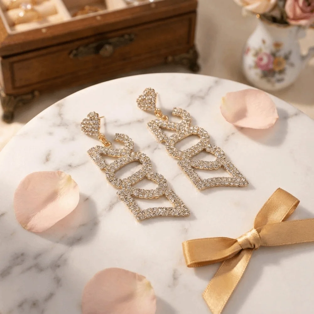 Luxury Elegant 2027 Digital Earrings Rhinestone Fashion New Year Earrings Long Drop Shiny Long Drop Earring Christmas