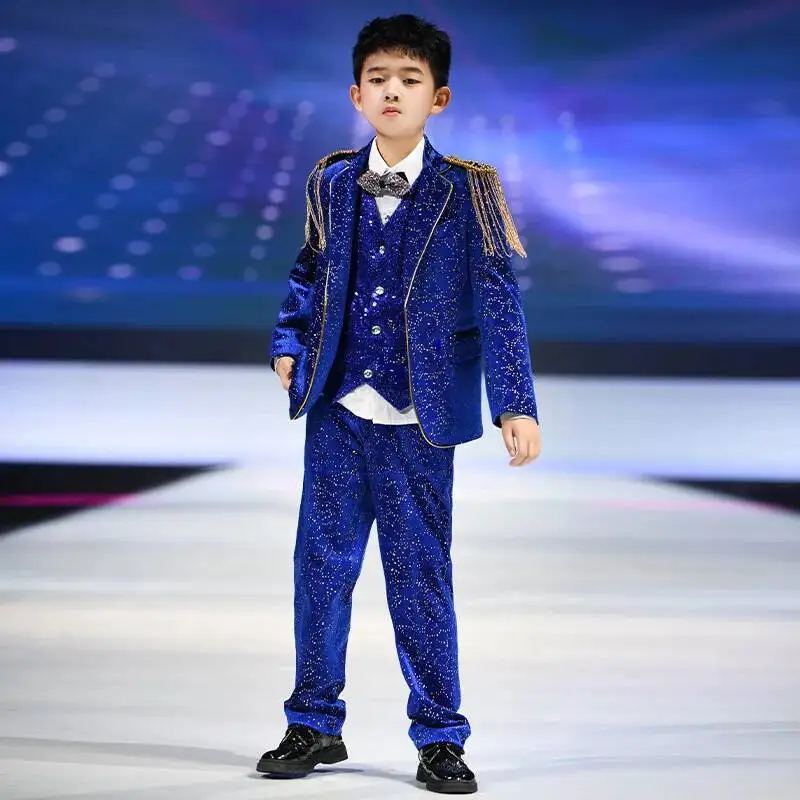 Mini Suit Set For Boys' Autumn Children's Fashion Show, Handsome British Style, Middle-aged Host, Piano Performance Dress