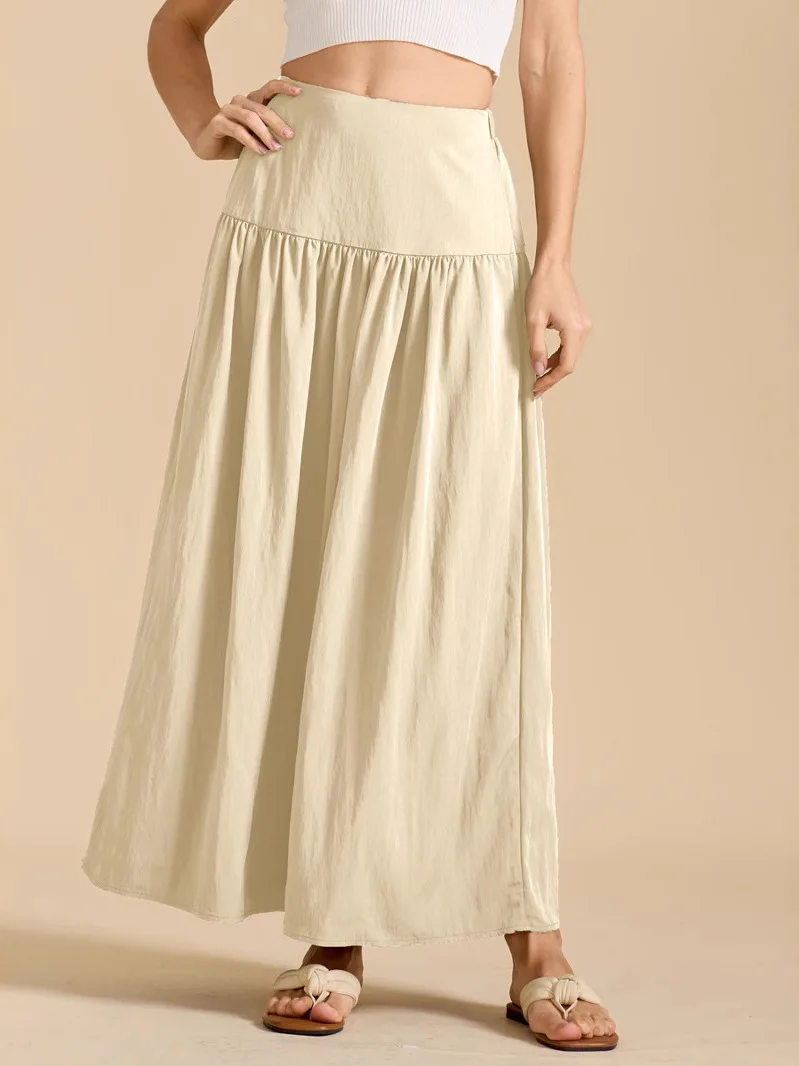 

Юбка с высокой талией, свободного кроя, повседневная, из полиэстера, А-силуэт, длинная, для молодых женщин, летний сезон