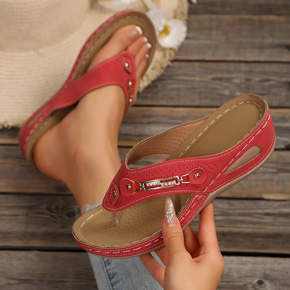 Sommer Damen Orthopädische Sandalen Orthopädische Flip-Flops mit Fußgewölbeunterstützung Dicke Sohle Hausschuhe rutschfest für den täglichen Gebrauch am Strand – Detail 11