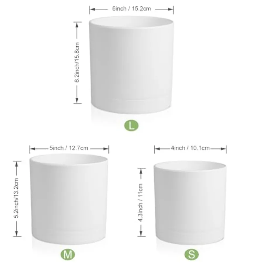 6/5/4 inch Flower Pots, Pack of 3 Cylinder Plant Pots for Small Indoor Outdoor Plants, Plastic Planters with Drainage Holes and
