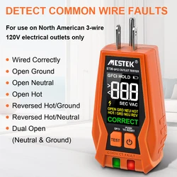 Mestek GFCI Outlet Tester 120V US Plug Color Screen GFCI Test Circuit Breaker Auto Hold Live Neuter Wire Test Socket Detector