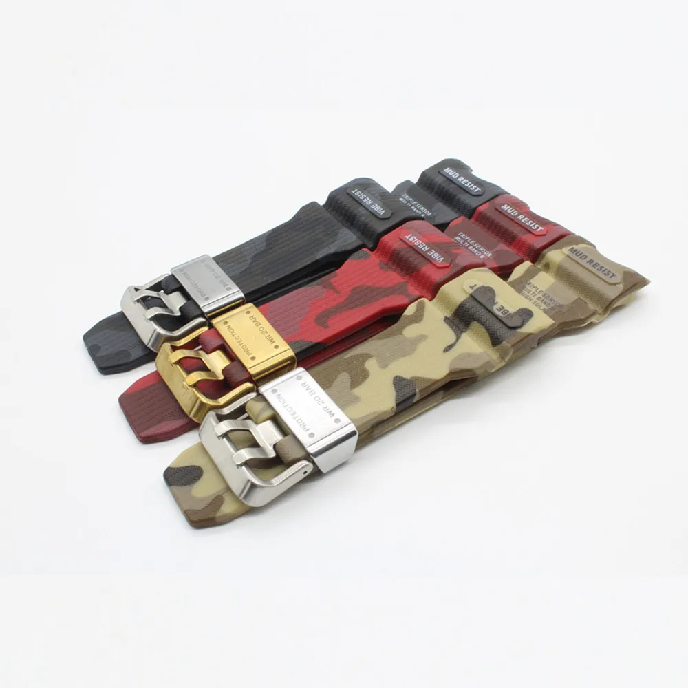 Camouflage Strap for gwg1000-gb GWG-1000GB Soft TPU Watch Metal ring Band Men Sport Watchband Straps Bands Clasps Bracelet Belt