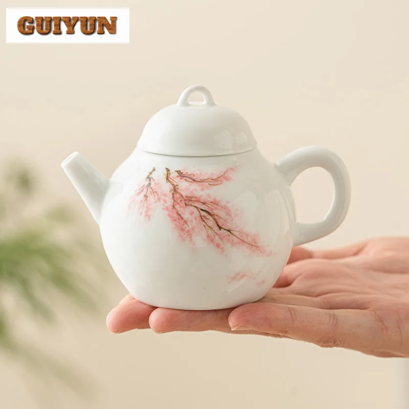 

170ml Hand Drawn Cherry Blossom Teapot Ceramic Pear-shaped Teapot With Holder Ancient Pot Tea Brewing Kettle Teaware Collection