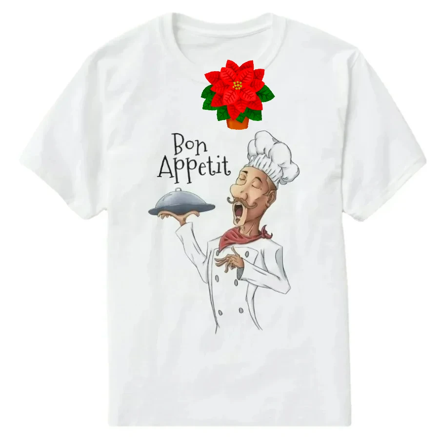 Buen apetito. Camiseta divertida con estampado de chef francés cantando, 100% algodón, cuello redondo, camiseta informal de manga corta de verano para hombre, talla S-3XL