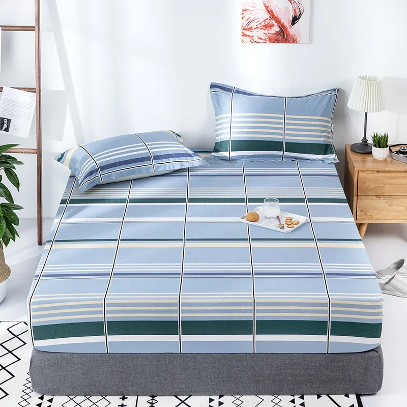 Modern Plaid Fitted Sheet Set Cotton Geometric Striped Fitted Sheets Twin Queen Mattress Protector Bedding for Teens Men Women