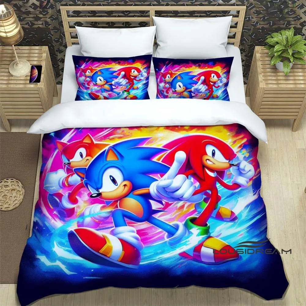 3D Customizable Sonic Hedgehog Bedding Set, Elegant Bedding Set, Down Duvet Cover, Bed Cover, Holiday Gift