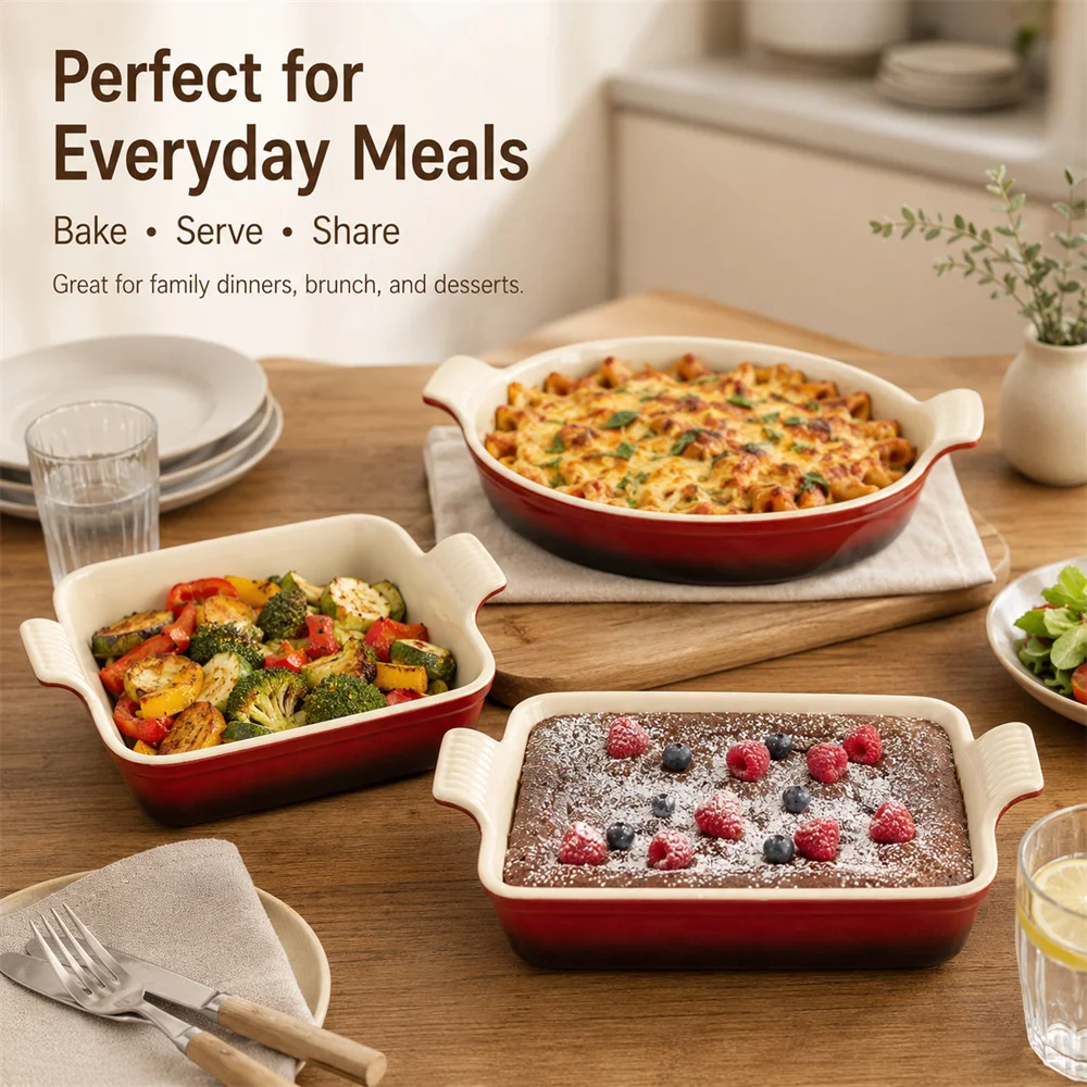 Le Creuset Oven to Table Stoneware Rectangular Baking Dish with Handles Premium Ceramic for Roasting Casseroles Versatile view 4