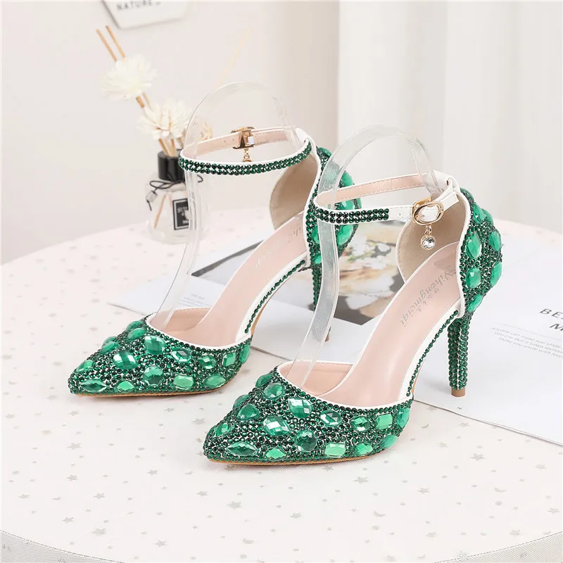 2024 Colorful Diamond High Heel Women's Shoes New Multi Color Banquet Pointed Low Top Solid Color Fashion Princess Wedding Shoes image 2
