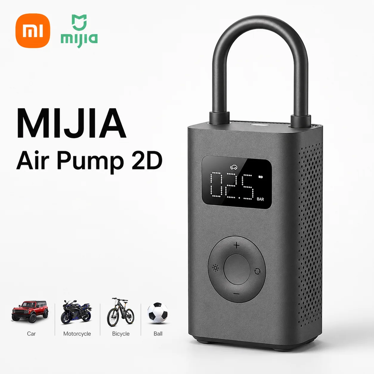 Xiaomi Mijia Air Pump 2D, Inflador de Neumáticos Portátil, Bomba de Aire para Coche, Bicicleta, Motocicleta, Balón, Pantalla Digital, Ajustes de Presión