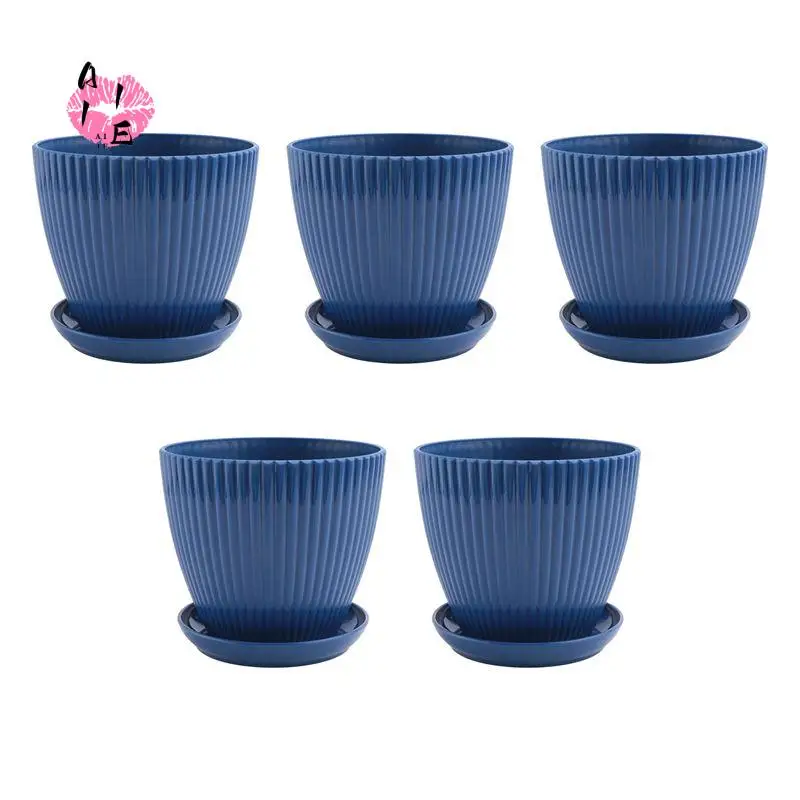 A11E-Plastic Planter Pots For Plants, 5 Pack 6 Inch Flower Pots With Drainage Holes And Saucers, For Indoor Outdoor