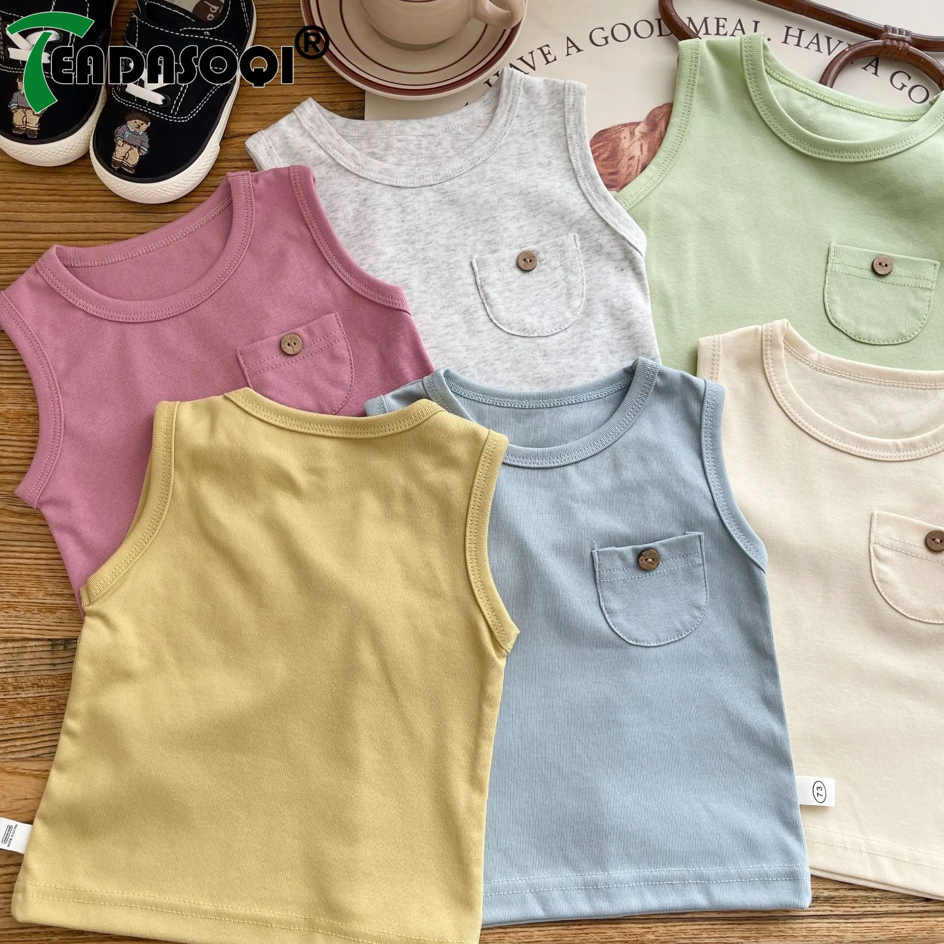 

Boys Girls 3M-5Y Stay Cool Chic with Our 2023 Summer Sleeveless Tops for Infant Children! Made 95% Cotton Solid Colors