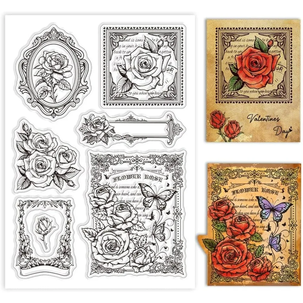 

1pc Retro Rose Border Clear Stamps for Cards Making Vintage Lace Border Silicone Clear Stamp Seals Transparent Stamps
