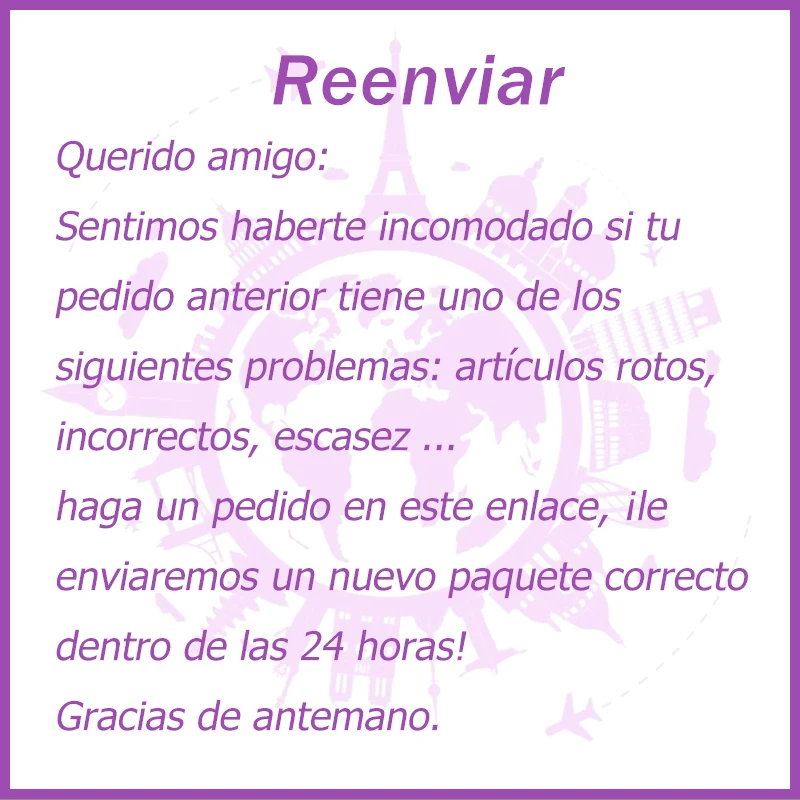This link is for the customer who receive the defective order and needs us reship an new order