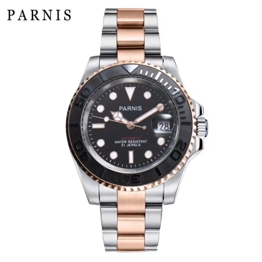 Parnis Automatic Mechanical Watch, Fashion Style, Waterproof, Miyota 8215 Movement, Men's Business Wrist Watch, Two‑Tone Rose Go