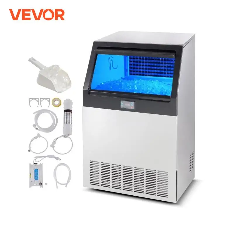 VEVOR Commercial Ice Maker 265lbs/24H เครื่องทําน้ําแข็ง 126 ก้อนน้ําแข็งใน 12-15 นาทีอิสระตู้ Ice Maker จอแสดงผล LED