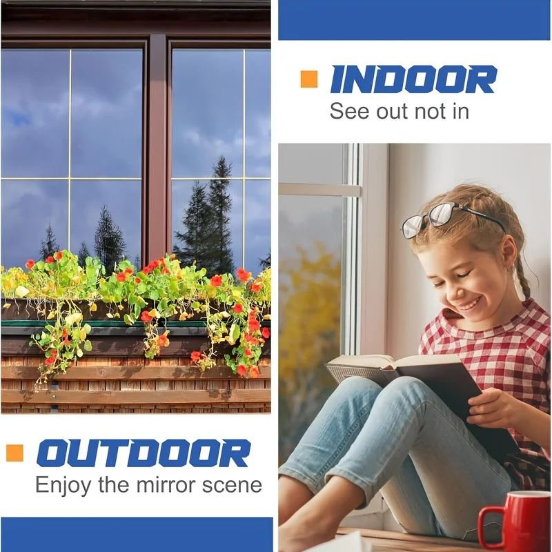 One Way Privacy Window Film Thermal Heat Control Sun Block UV Protection Self Adhesive Removable for Bedroom KitchenOffice Glass