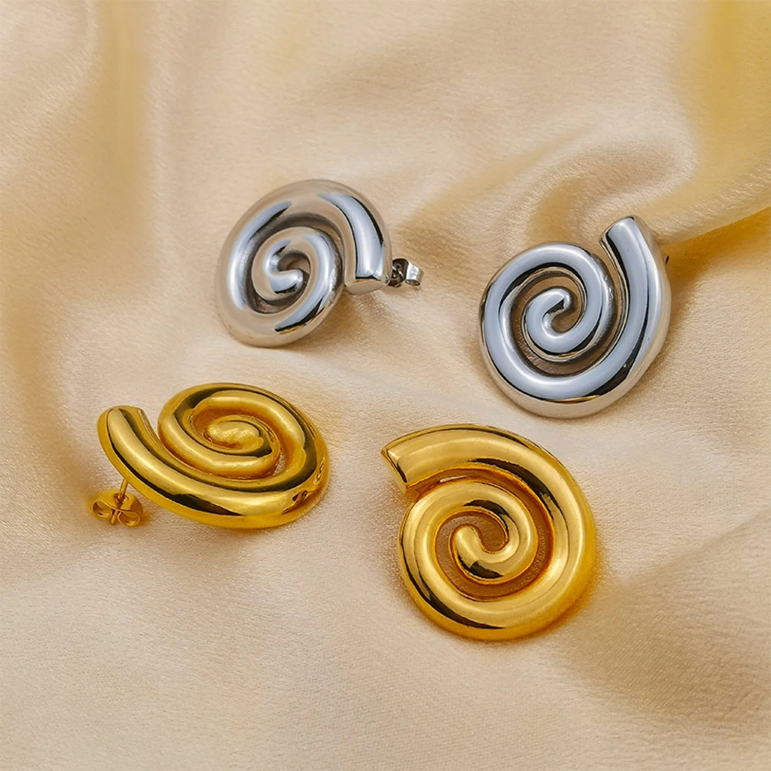 Gold Plated Metal Glossy Spiral Hollow Earring Vintage Geometric Spiral Shape Drop Earrings for Women Girls Trendy Jewelry Gifts image 4