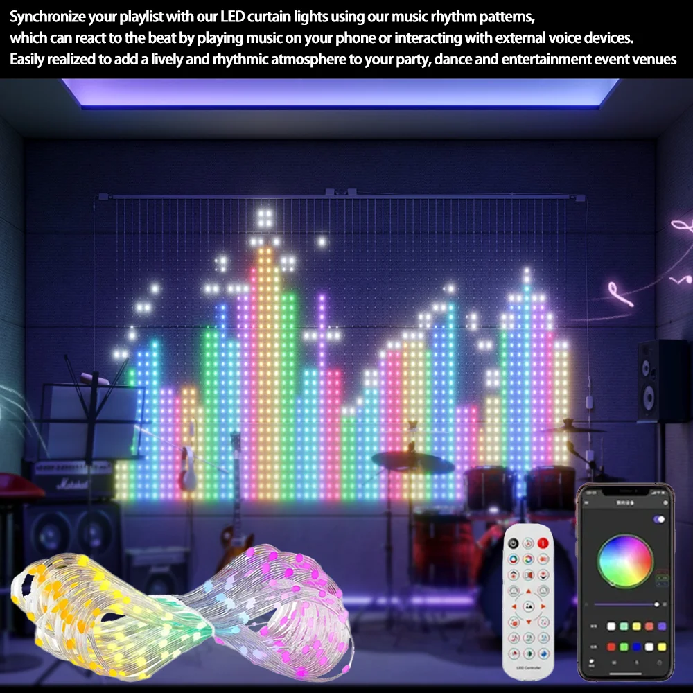 2 متر * 2 متر/3 متر أضواء الستار الذكية بلوتوث App LED سلسلة RGB الجنية أضواء DIY بها بنفسك الموسيقى تغيير عرض لنافذة غرفة نوم الديكور #4