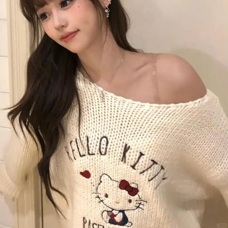 

Милый женский пуловер-свитер: новый стиль, модный вязаный свитер для стильных девушек, повседневный универсальный топ с открытыми плечами