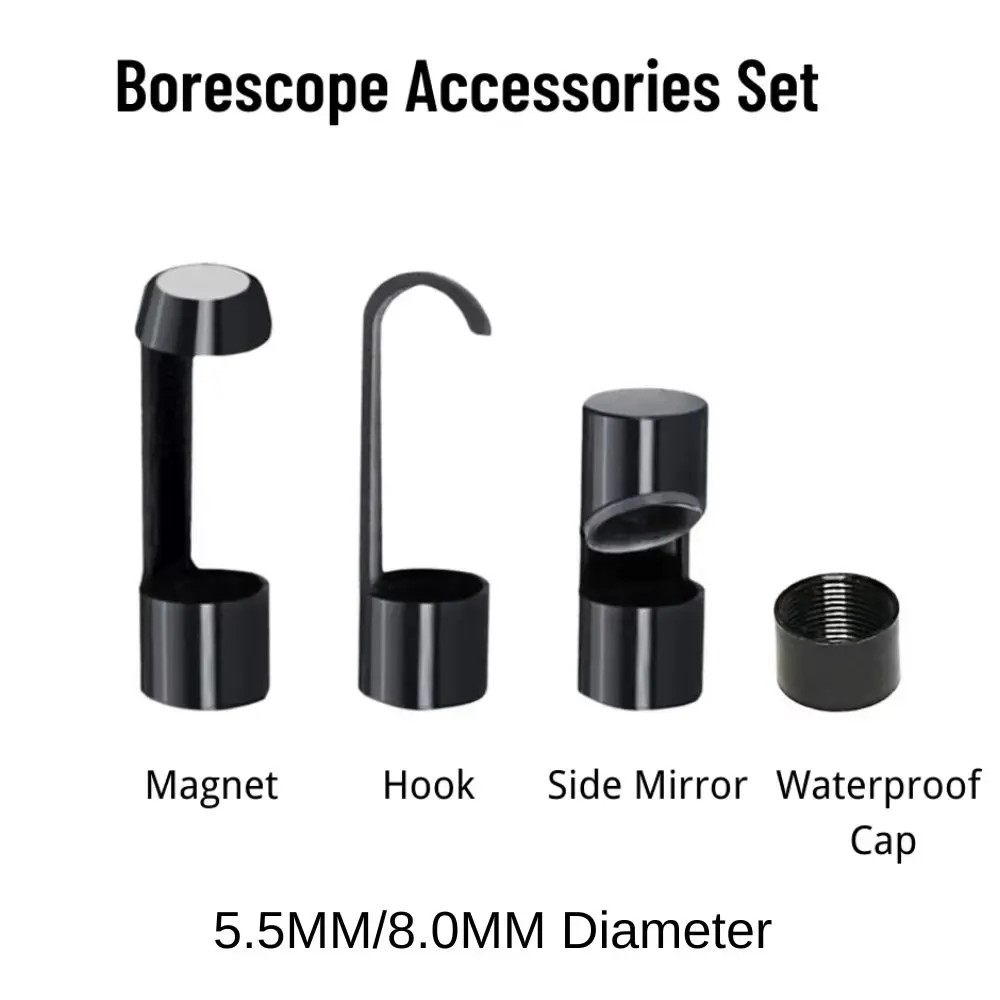 Borescope Set Accessories, Hook Magnet Side View Mirror Protective Cap for 5.5mm 8mm Lens Endoscope Camera with Screw Thread