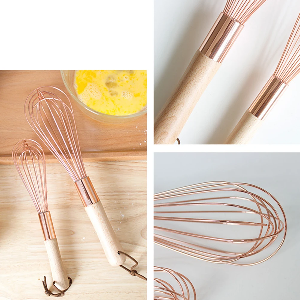 

2pcs Manual Beater Whisk Stainless Steel Bamboo Kitchen Blender for Stainless Steel Egg Blender Mixing Batter Cream Eggs