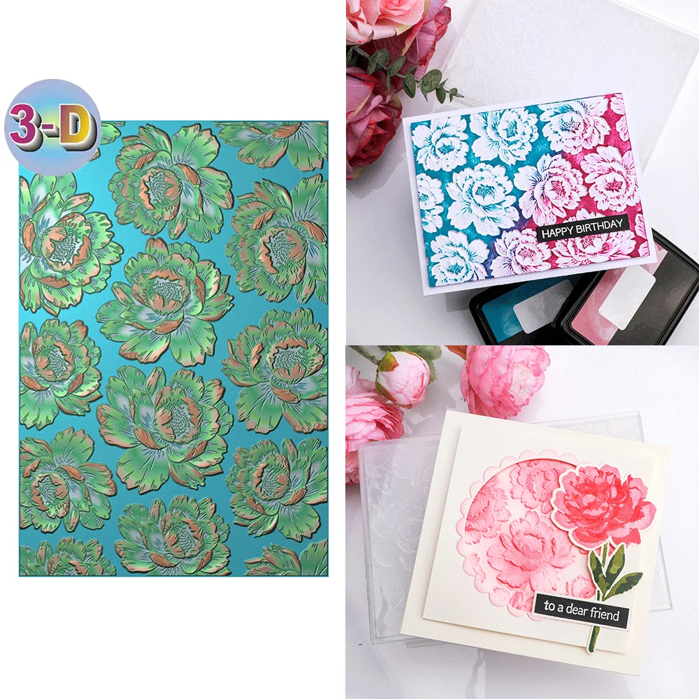 3D Stereo All Over Peony Embossing Folder Clear Plastic Full Floral Emboss Plate Birthday Wedding Card Making Scrapbook Decor