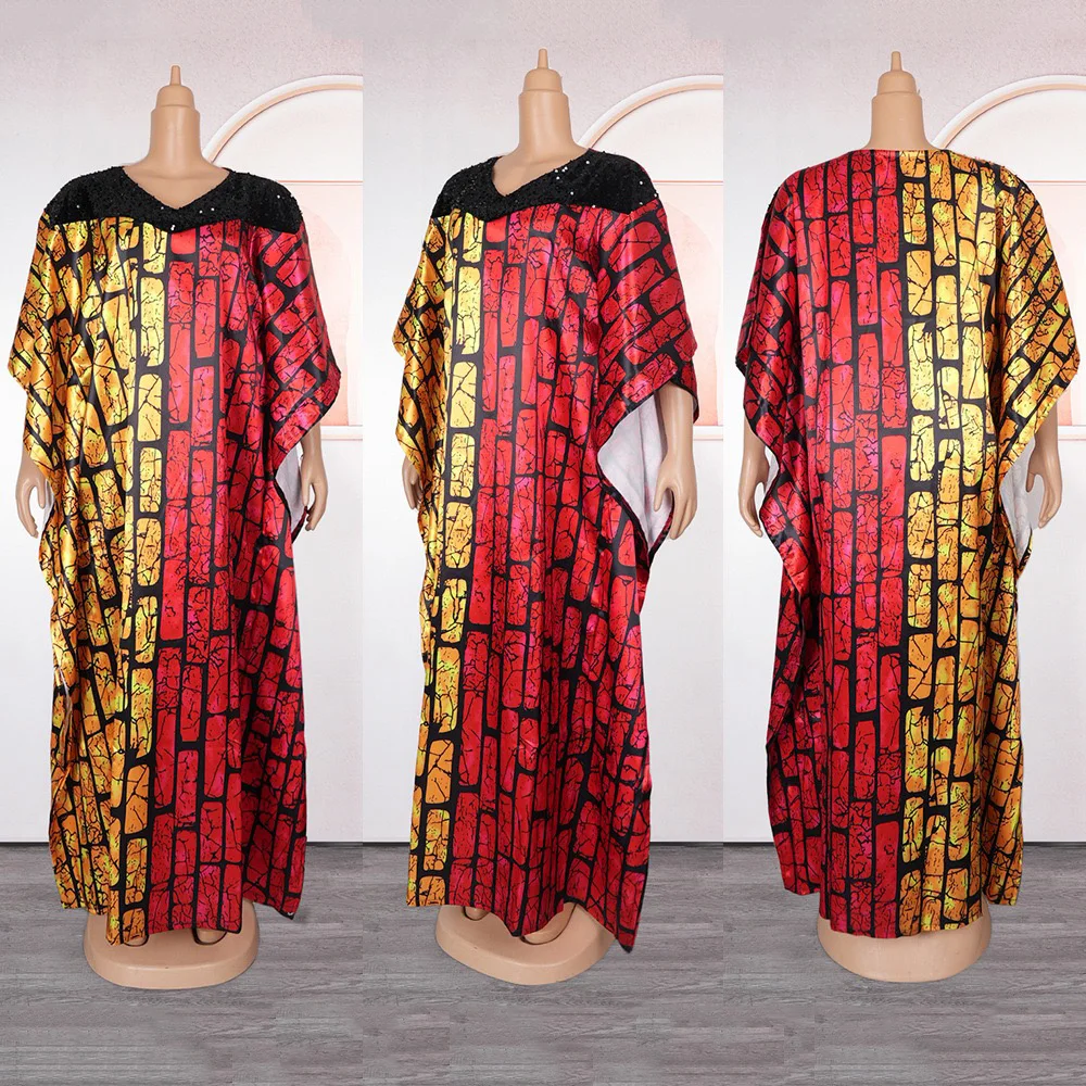 Elegant African Long Proms For 2024 New Arrivals Style V Neck Batwing Sleeve Printed Loose Fashion Luxury Party Celebrate Dress