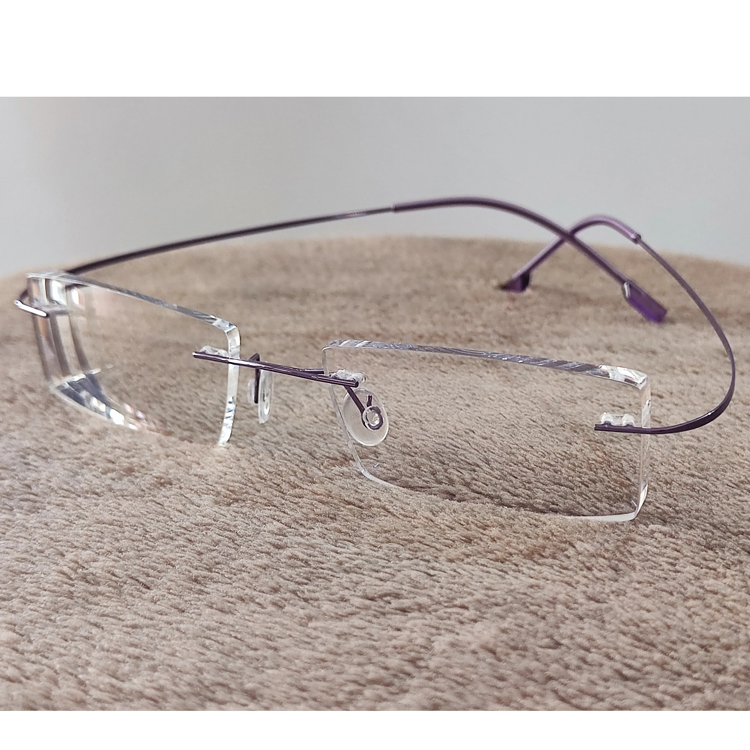 

1.67 Index MR7 Anti Blue Light lens for Rimless frame of F5018 Purple Myopia Prescription glasses NO.4