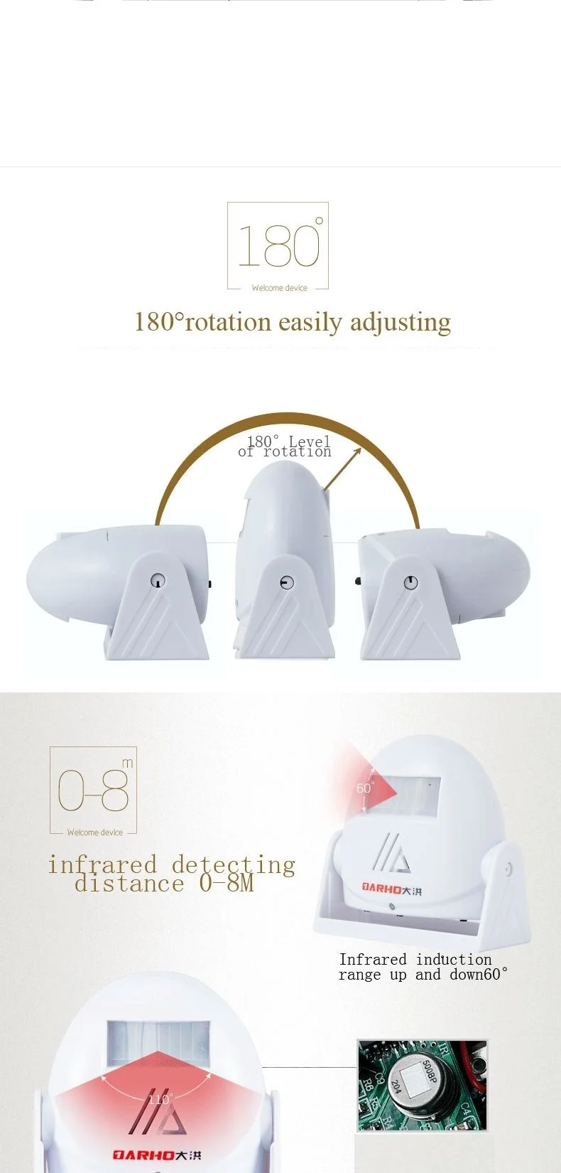 Darho Hello Wireless Welcome Chime Dingdong  PIR Motion Sensor For Shop Store Entry Security Door Bell Infrared Detector